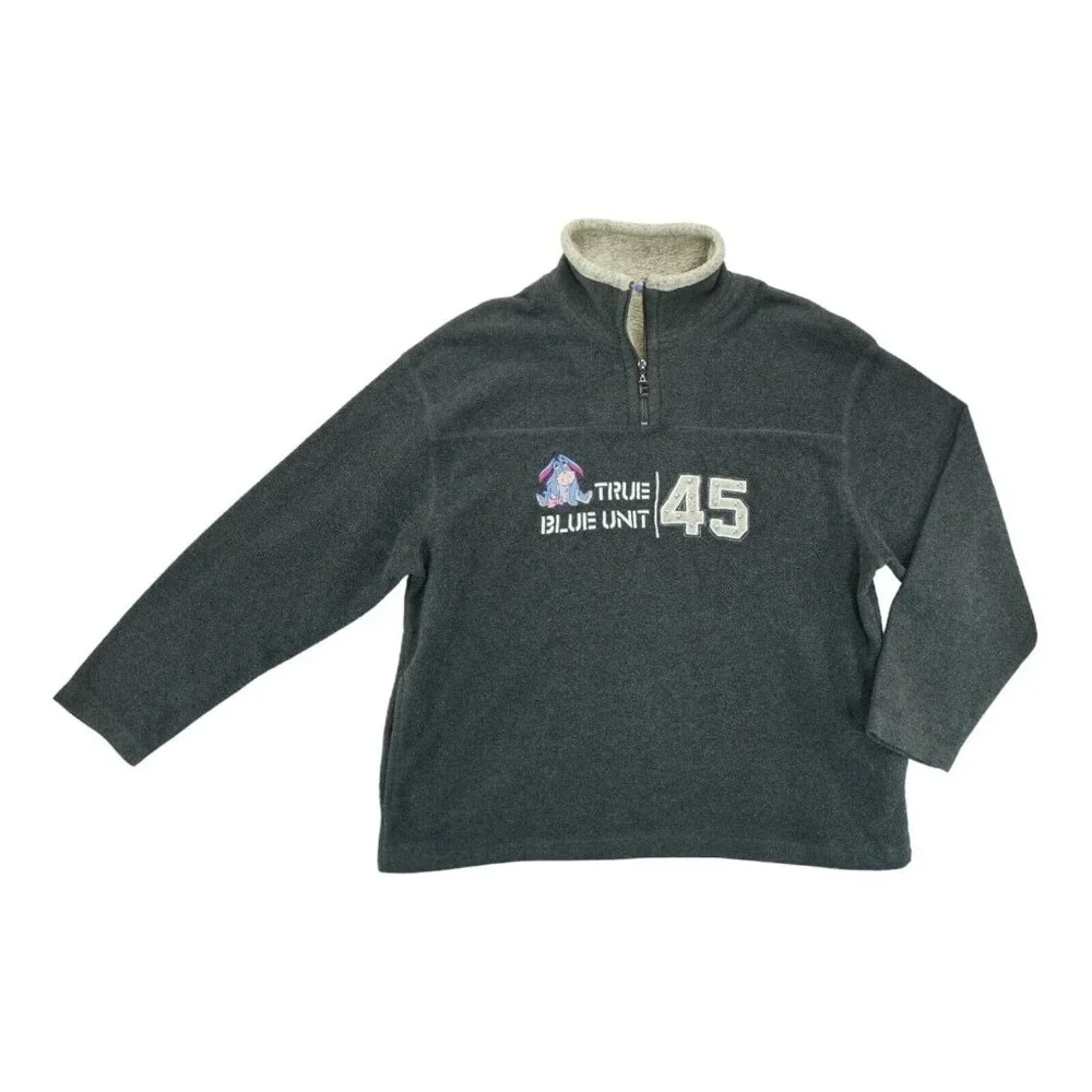 Disney Eeyore Womens Fleece Sweatshirt 1/4 Zip L Gray Unit‎ 45 Poly Blend